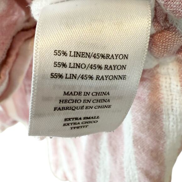 Rails Shirt Women XS Rose Stripe Bretton Peplum Button Front Waist Tie Blouse - Picture 9 of 10